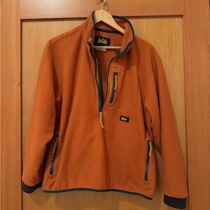 REI Orange Fleece Pullover with Blue Accents